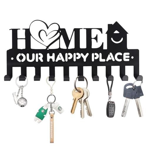 Image of Sweet Home Sign Wall Key Holder - Rustic Wooden Key Hooks with 5 Hooks, Home Entryway Organiser & Decorative Wall Hanging for Keys, Coats, Hats | Easy to Install, Ideal Housewarming Gift (Heart)
