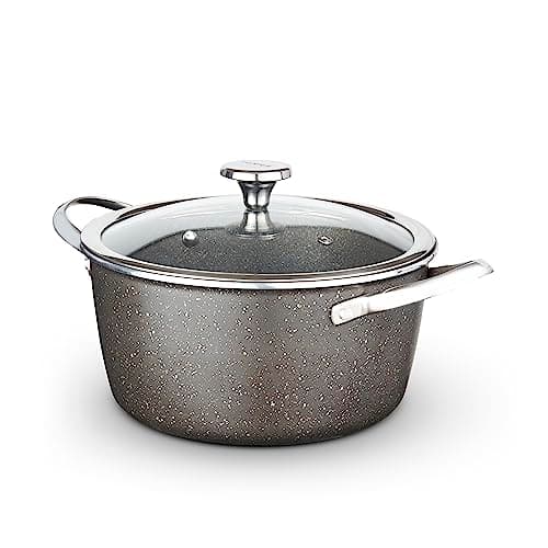 Image of Tower Cerastone Pro 24cm Forged Aluminium Casserole Dish with Tempered Glass Lid, Non-Stick Coating, Graphite