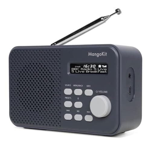 Image of MangoKit MD2 DAB Radio with Bluetooth Speaker, Portable DAB+ Digital Radio,FM Kitchen Radios Mains and Battery Powered,Display,40 Preset Stations,Alarms,Clock,Snooze Timer, Headphone Port-Dark Grey