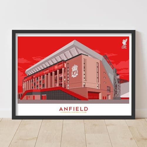Image of Themed Liverpool FC Print - Anfield Illustration Outside Stadium Red Sky Poster LFC Football Art (21cm x 29.7cm - A4)