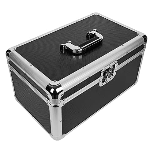 Image of Youyijia 7" LP Vinyl Record Storage Box Case Aluminium Flight Case Lockable DJ Portable Carry Case Holds 200pcs Vinyl Record Albums (Black)