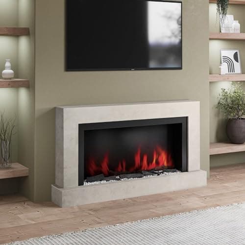 Image of Amberglo Black & Concrete 62inch Wall Mounted Electric Fireplace With Pebbles