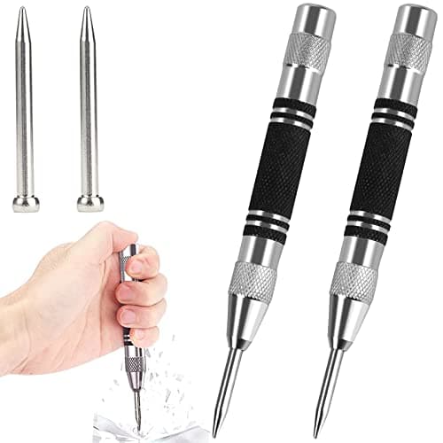 Image of CTDMJ Automatic Center Punch, 2 Pcs Automatic Centre Punch With Adjustable Stroke, Handed Spring Impact Loaded Center Hole Punch, Metal Hole Punch Hand Push Tools, for Metal,Glass,Wood,DIY