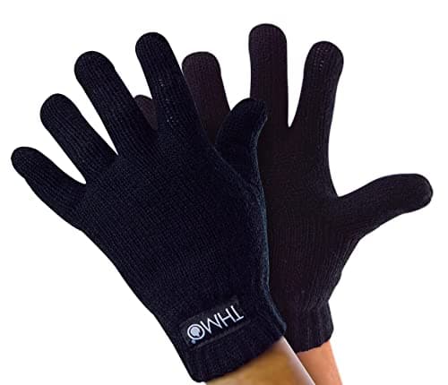 Image of THMO Childrens Thinsulate Gloves for Winter Boys & Girls Knitted Thermal Full Finger Gloves for Kids (12-13 Years, Black)
