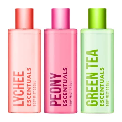 Image of Escentuals Womens Fruity Flowering Tea Layering Set, Lychee, Peony and Green Tea Body Mist Spray Mixed Fragrance Bundle 250ml (Pack of 3)