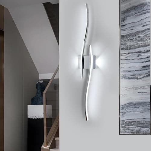 Image of Comely LED Wall Light, Indoor LED Wall Sconce Light, Chrome Wave Wall Lamp 6500K Cool White for Bedroom Living Room Corridor Hallway Dining Room