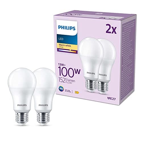 Image of Philips LED Frosted A67 Light Bulb 2 Pack [Warm White 2700K - E27 Edison Screw] 100W, Non Dimmable. for Home Indoor Lighting, Value Range