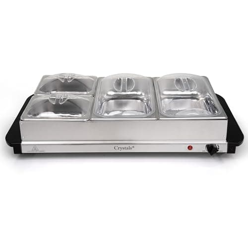 Image of Crystals 4 Section Electric Food Warmer Buffet Server – Compact Buffet Warmer with 4 Trays – Electric Food Warmer Buffet Server for Home, Parties & Special Events(2x2.5L + 2x1.2L Buffet Server)