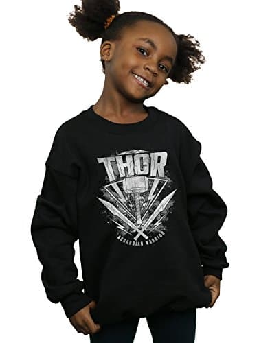 Image of Marvel Girls Thor Ragnarok Hammer Logo Sweatshirt Black 5-6 Years