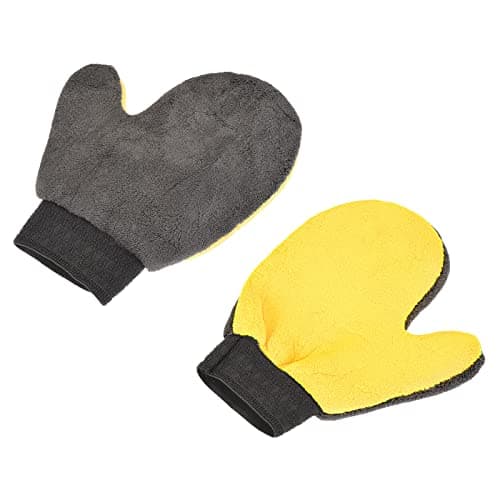 Image of M METERXITY 2 Pack Cleaning Mitten - Microfiber Gloves Wash Dishes, Clothes & Shutters, Apply to House Cleaning (9 x 7.87 Inches, Grey & Yellow)