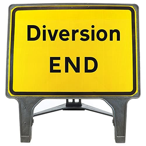 Image of Diversion End 1050x750mm Road Sign 2702 - Plastic Temporary Road Street Traffic Safety Sign for Road and Street Works - Freestanding with Reflective Sign Face