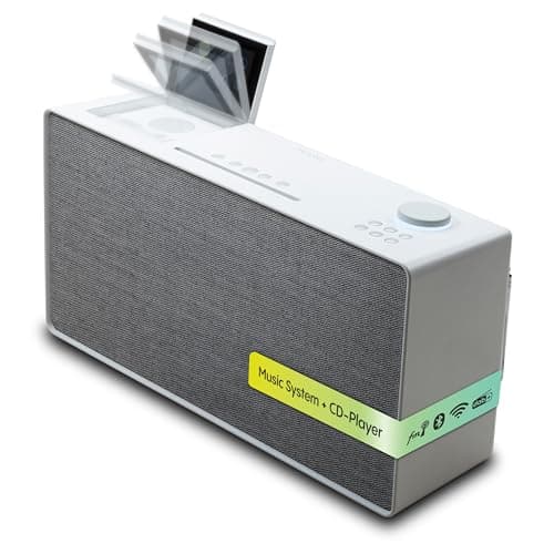 Image of Pure Evoke Home All-in-One Stereo Music System (DAB+/FM Radio, Internet Radio, Podcasts, Spotify Connect, Bluetooth, CD, foldable colour display) Cotton White