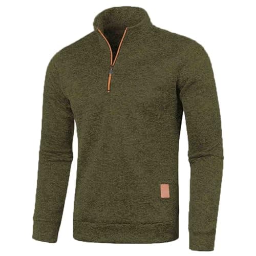 Image of Men's Quarter Zip Knitted Pullover Long Sleeve V Neck Jumpers Zipper Knitted Knitwear 1/2 Zip Winter Sweaters for Men 1/4 Zip Top Sweatshirt Classic Winterpullover Golf Gifts for Men Army Green