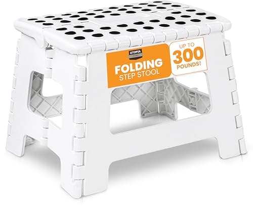 Image of Utopia Home Folding Step Stool 9 Inch, Portable Anti Slip Surface for Kids and Adults, Heavy Duty Folding Stool with Carrying Handle, 300 lbs Load Capacity, Pack of 1, White