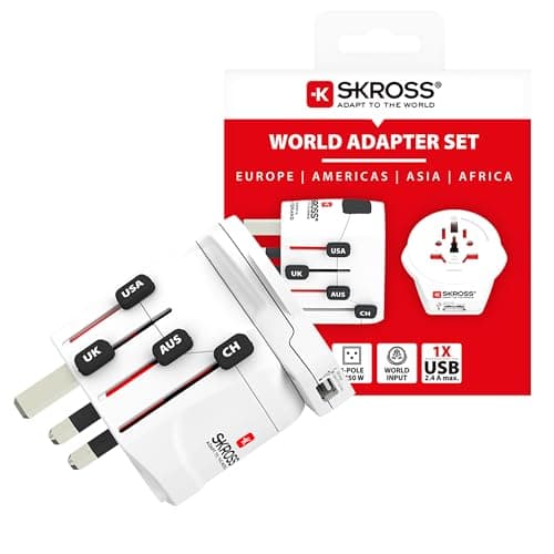 Image of SKROSS PRO World & USB Travel Adapter, Universal Travel Adapter with 1 USB A Port, International Adapter for UK, EU, USA, AUS & More.