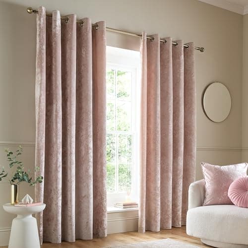 Image of Catherine Lansfield Crushed Velvet 90x90 Inch Lined Eyelet Curtains Two Panels Blush Pink