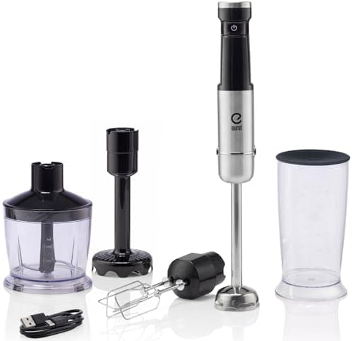 Image of EUREL PREMIUMLine MP94 Cordless Hand Mixer, Portable Wireless Hand Blender, DC 11.1 V/200 W, Li-ion Battery 2000 mAh, Double Whisk, Chopper, Mashed Potato Attachment, Measuring Cup, Speed Control