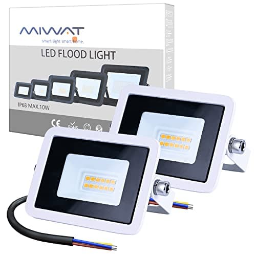 Image of Ubanner 2 Pack 10W 220V LED Flood Light, Warm White, IP68 Waterproof Super Bright Security Lights, Outdoor Floodlight for Yard, Garden, Playground, Basketball Court