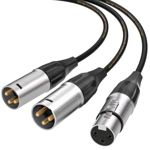 Image of Tisino XLR Female to Male Splitter Cable, 1 Female to 2 Male Patch Y Cord - Balanced Microphone Splitter - 5 Feet, Black