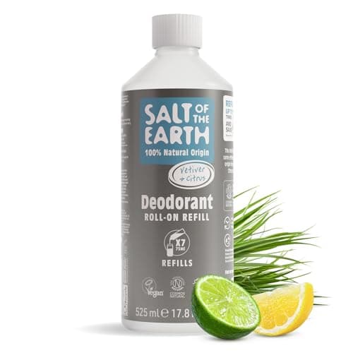 Image of Salt of the Earth - Natural Deodorant Roll on Refill - x7 Uses - Vetiver & Citrus - 100% Natural Origin Ingredients - Vegan - Suitable for Men, Women & Children - 525ml