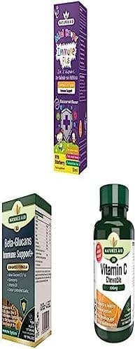 Image of Natures Aid Family Immune Support Bundle, including Mini Drops Immune Plus, Beta Glucans Immune Support + and Chewable Vitamin C