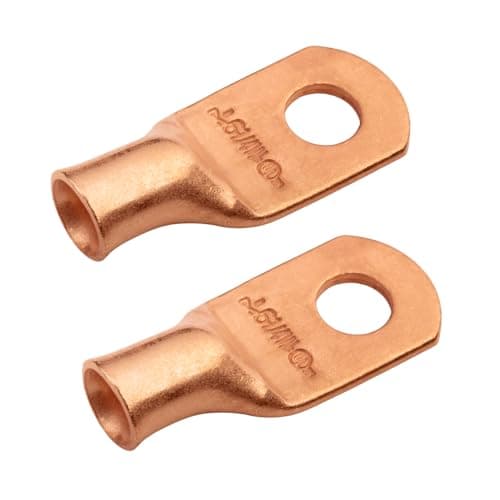 Image of SELTERM 6 AWG (16 mm²) - 1/4" (M6) ⌀ Hole - Wide Palm UL Heavy Duty Wire Lugs, Battery Cable Ends, Bare Copper Eyelets, Tubular Ring Terminal Connectors [B21] - 2 Pack