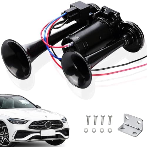 Image of SGZIOO Air Horn 12v 150 DB, 12v Air Horn with Compressor, Double Tube Train Horn, Dual Trumpets, Super Loud Car Horn for Truck, Train, Car, Van, Black