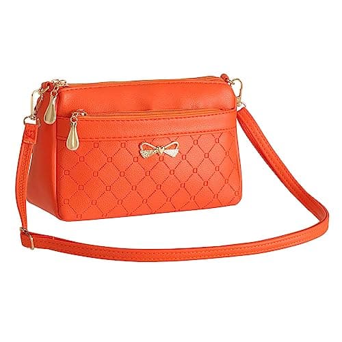 Image of FULEI Crossbody Bags for Women Small Soft PU Leather Ladies Handbags Shoulder Purse - Matte Orange