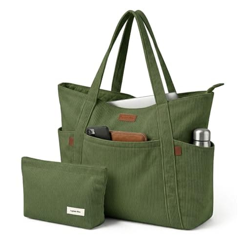 Image of Captain Blues Tote Bag for Women with Zip, Large Capacity Work Bag with Compartments & Pockets, Soft Cotton Lining, for College, Teacher, Uni, School, Travel, Shopping (Green)