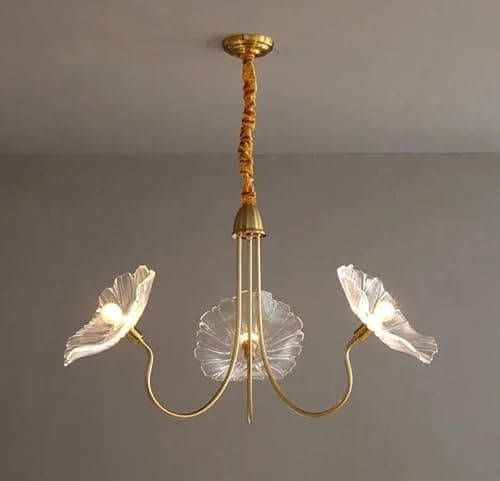 Image of Nordic Lotus Leaf Glass Ceiling Lamp Suspension Chandelier Hanging Light with Bulb(Warm Light,3 Clear Pendant)