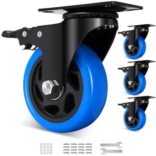Image of Humagineer 100mm Heavy Duty Castor Wheels with Dual Brakes, Non-Marking PU Castors for Furniture, Set of 4 - Supports 800kg, Swivel Trolley Wheels for Cart, Furniture, Equipment, Indoor/Outdoor Use