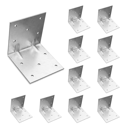 Image of OMIDEAS 10 x Corner Brackets (100 x 100 x 100) Angle Reinforced Metal Braces Wood Timber Galvanised Steel Sheet Connecting Joining Fixing L Repair Connector
