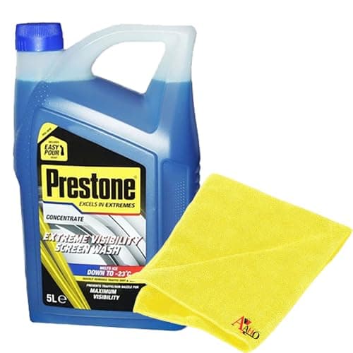 Image of Prestone Extreme All Seasons Visibility Concentrate Car Screen Wash 5 Litre + 1 Microfiber Cloth for Cleaning, Polishing, Buffing