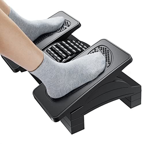 Image of HUANUO Ergonomic Foot Rest Under Desk at Work, 3 Adjustable Heights, Desk Footrest with Massage Texture and Roller, 20 Degree Tilt or Lock Angle Adjustment, Foot Stool for Office, Home, Gaming
