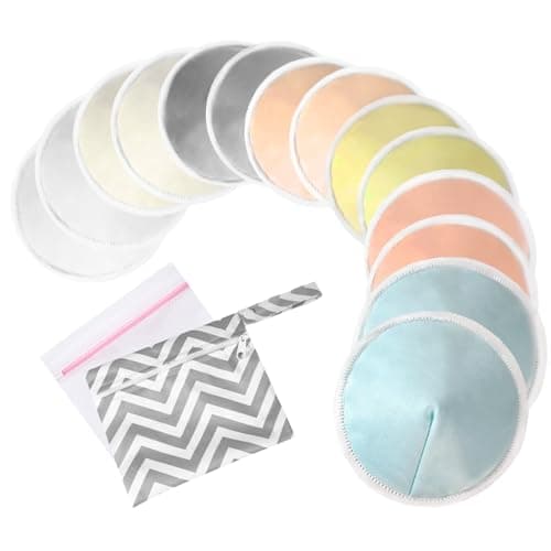 Image of Oiomniv Organic Reusable Nursing Pads (14 Pack), 4.7 Inch Washable Breast Pads for Breastfeeding & Leaking, Bamboo Viscose, Soft Absorbent with Laundry Wash Bag & Travel Storage Bag (Multicolor 2)