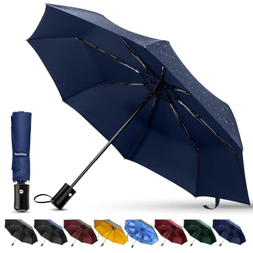 Image of TechRise Umbrella, Compact Strong Windproof Automatic Umbrellas, Folding Lightweight, Portable Travel Golf Umbrella for Rain, Blue