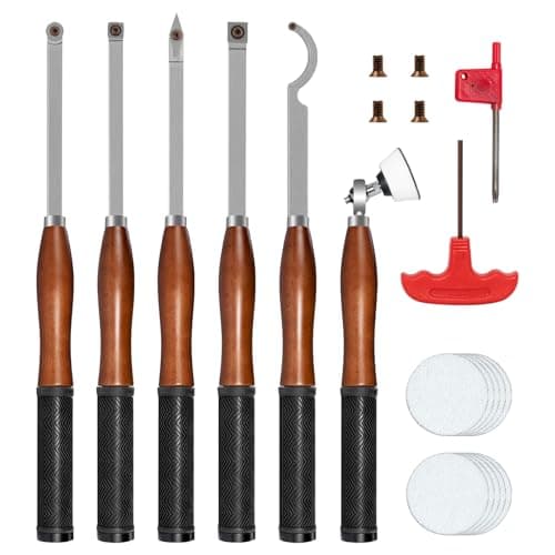 Image of SIIIXS Full Size Carbide Wood Lathe Turning Tool Kit with Bowl Sander,6pcs 18" Professional Carbide Lathe Tools with Wooden Box including Swan Neck Hollower, Rougher, Finisher,Beech Handle with Rubber