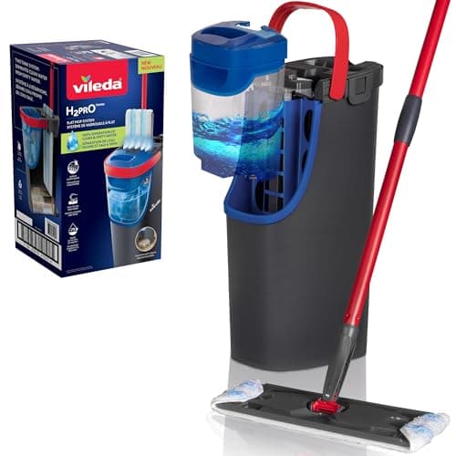 Image of Vileda H2PrO Flat mop system - Revolutionary clean and dirty water separation - Water-saving design - Compact storage - Ergonomic handle - Microfibre power - Can be used one-handed