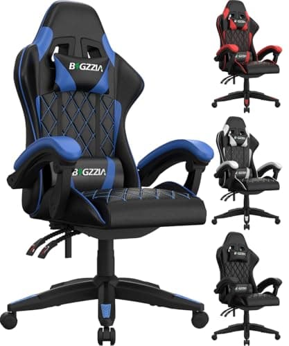 Image of Racingreat Gaming Chair, Office Chair, Computer Chair, Sturdy PC Swivel Chair, Ergonomic Design with Cushion and Reclining Backrest (Blue)