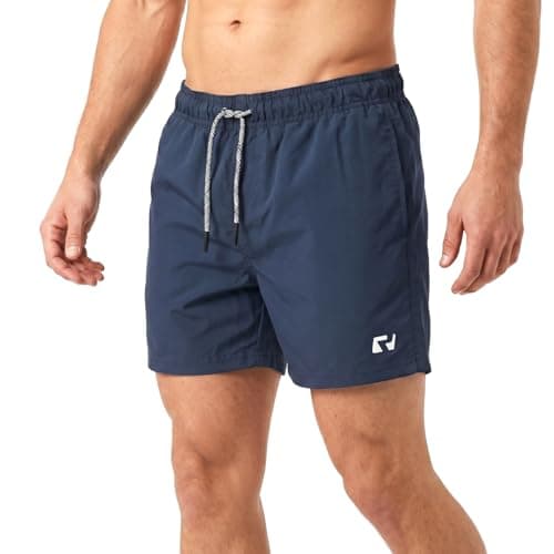 Image of RIPT Men’s Quick Dry Swim Shorts with Mesh Lining Drawstring Waist UV50 Sun Protection Beach & Swimming Trunks (Navy, M)