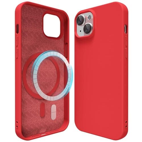 Image of oakxco Silicone Case for iPhone 13 Mini/ 12 Mini Compatible with Magsafe Magnetic Wireless Charging, Slim Thin Soft Rubber Gel with Magnet, Matte TPU Mag Cover for Women Men, Red