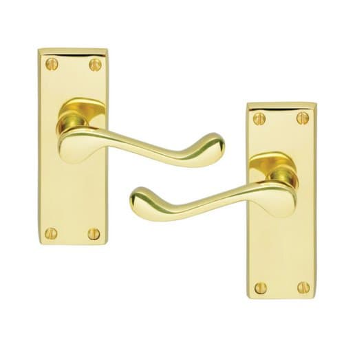 Image of Golden Grace Victorian Scroll Door Handles Lever Latch in Polished Brass Finish - 120 x 40mm