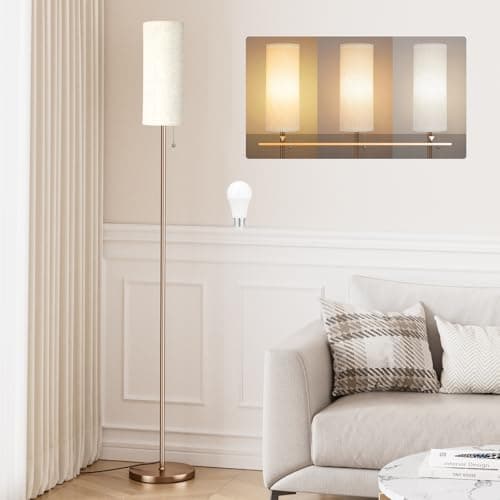 Image of Aooshine Beige Floor Lamp for Living Room, 64" Standing lamp for Bedroom, Beige Shade & Brown Pole(Bulb Included)