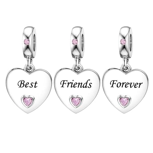Image of ZakiaHo 3pcs Heart Love BFF Best Friends Forever Charms Set Friendship Charm Bead for Women Compatible with Pandora Charms Bracelets