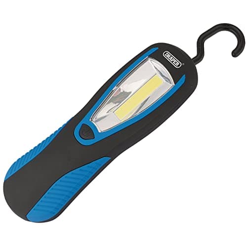Image of Draper 94507 COB LED Work Light with Magnetic Back and Hanging Hook, 3W, 200 Lumens, Blue, 3 x AA Batteries Supplied