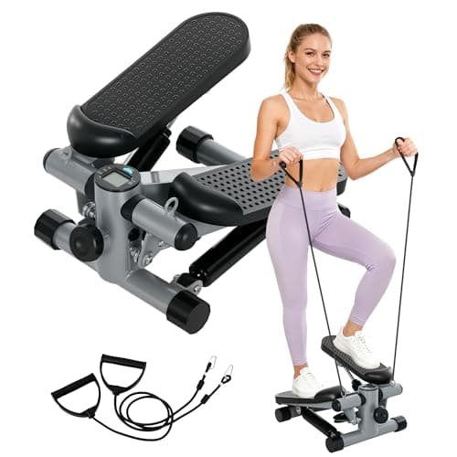 Image of SPORTNOW Mini Stepper, Compact Step Machine Exerciser for Home Workouts, with Resistance Bands, LCD Monitor, Non-Slip Pedals, Grey