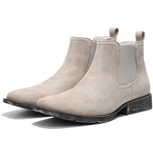 Image of IUV Genuine Cowhide Suede Chelsea Boots For Men Western Boots Ankle Boot Casual Dress Slip On, Beige, 9 UK