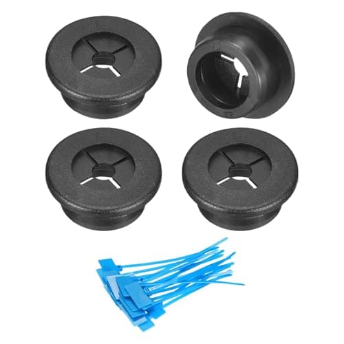 Image of sourcing map 4Pcs Cable Cord Grommet, 7/8"(22mm) Rubber Desk Grommets Wire Pass Through Hole Cover with Marked Cable Ties for Home Office Cable Wire Protection, Black
