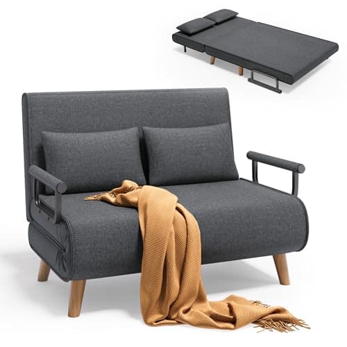 Image of Xbro 2-Seater Sofa Bed with Adjustable Backrest, Convertible Sleeping Chair with 2 Cushions, Pull-Out Armchair for Small Apartments