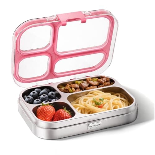 Image of G.a HOMEFAVOR Stainless Steel Bento Lunch Box Kids 800ml, Leakproof Metal Bento Box 4 Compartments, Sandwich Snack Box Food Storage Container Kindergarten School, Dishwasher Safe, BPA-Free, Pink
